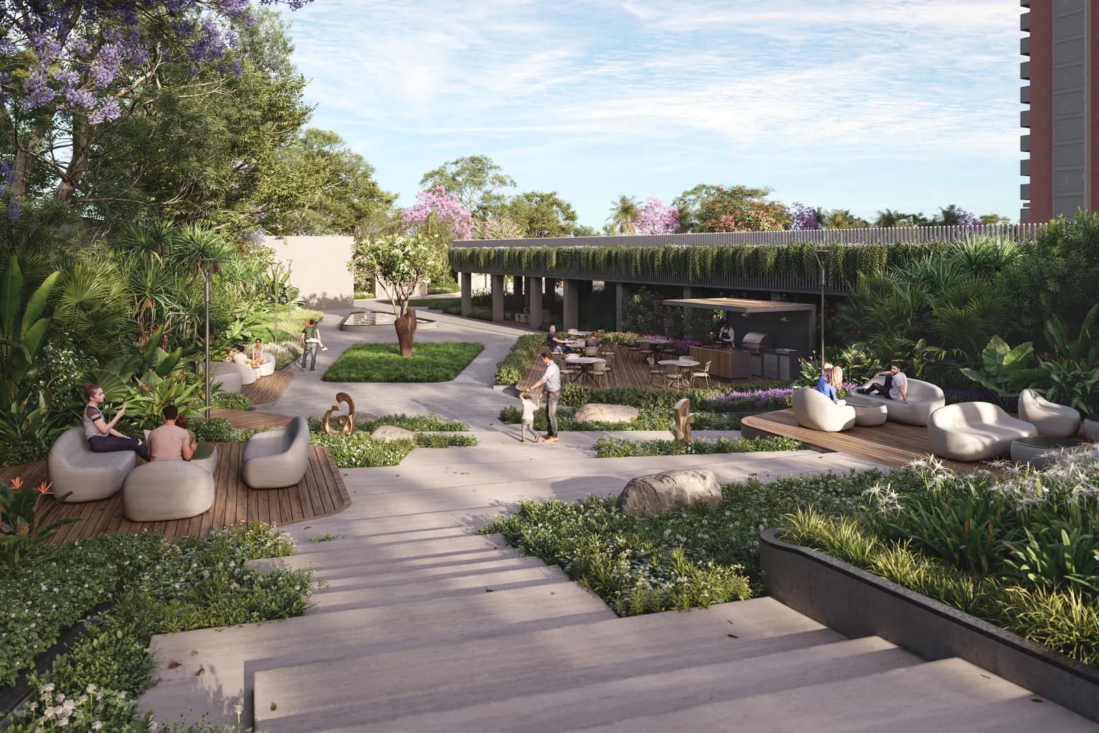 Artistic impression of the landscaped garden at Tru Aquapolis